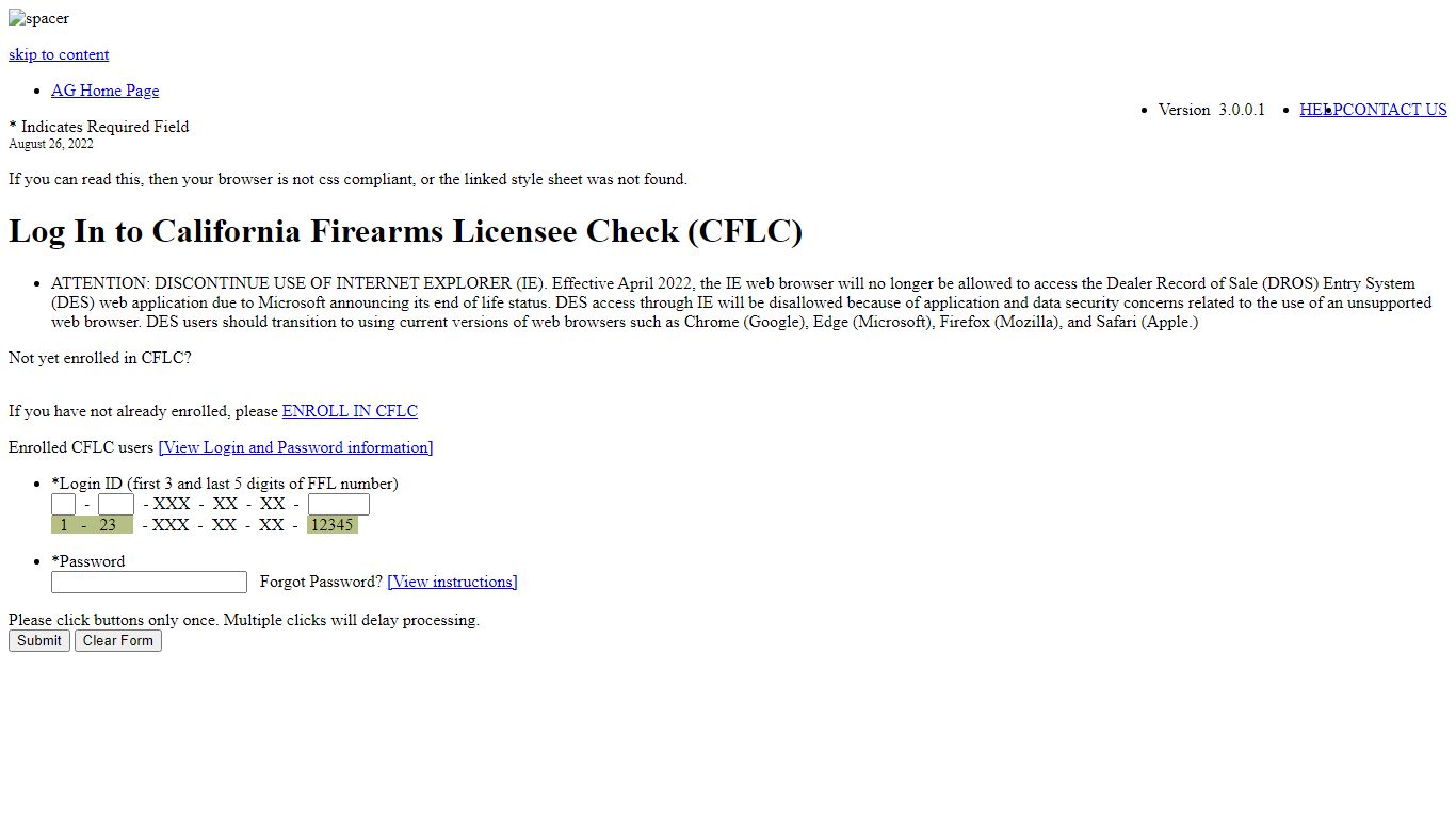 California Firearms Licensee Check - Log In