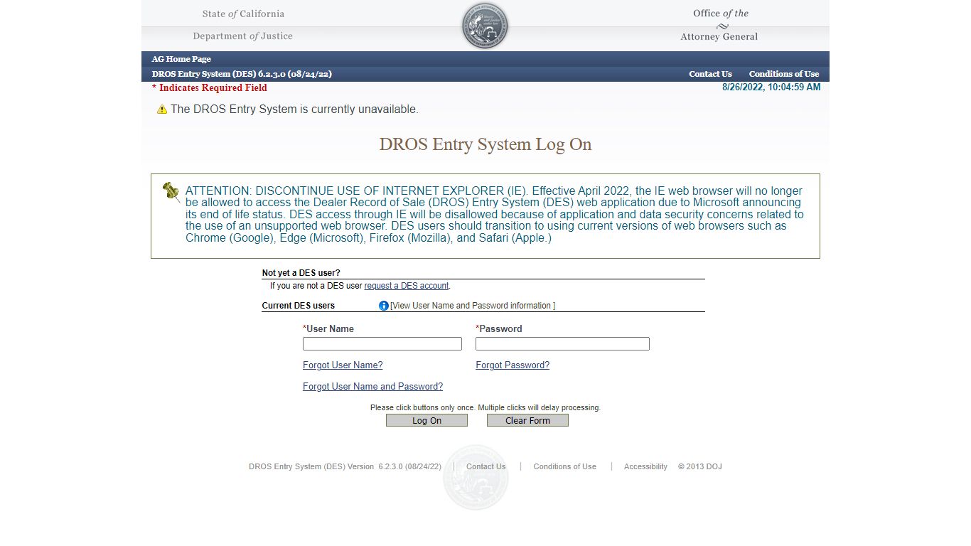 DROS Entry System (DES) - California